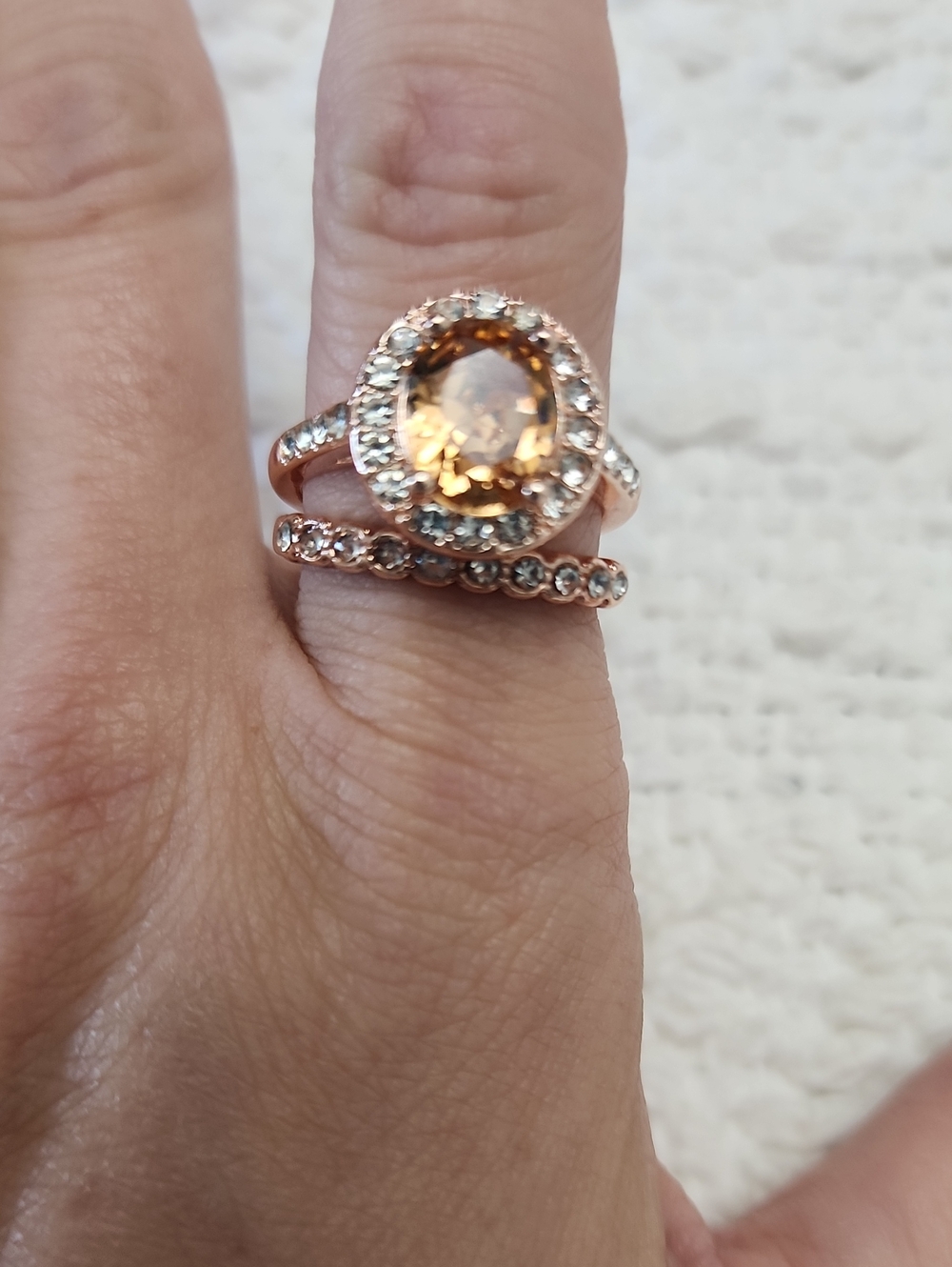 2pcs 18K Champagne Gemstone With Rhinestones Rose Gold Plating, Rings,